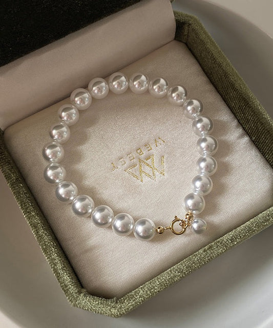 Exquisite 14K Gold Buckle White Pearl Bracelet