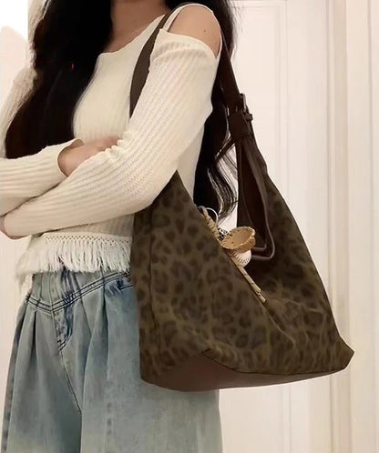 Chic Brown Leopard Large Capacity Fine Suede Shoulder Handbag