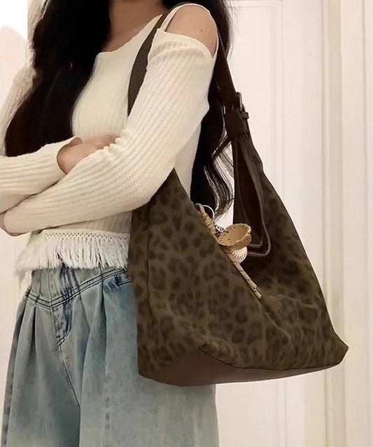 Chic Brown Leopard Large Capacity Fine Suede Shoulder Handbag