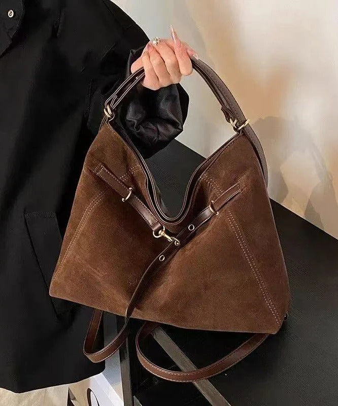 Classy Brown Solid Durable Fine Suede Women Handbags