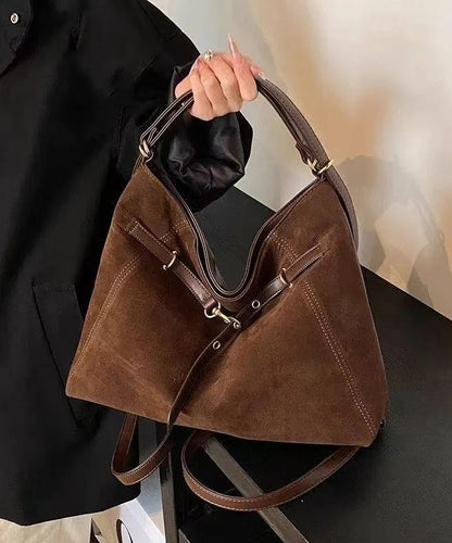 Classy Brown Solid Durable Fine Suede Women Handbags