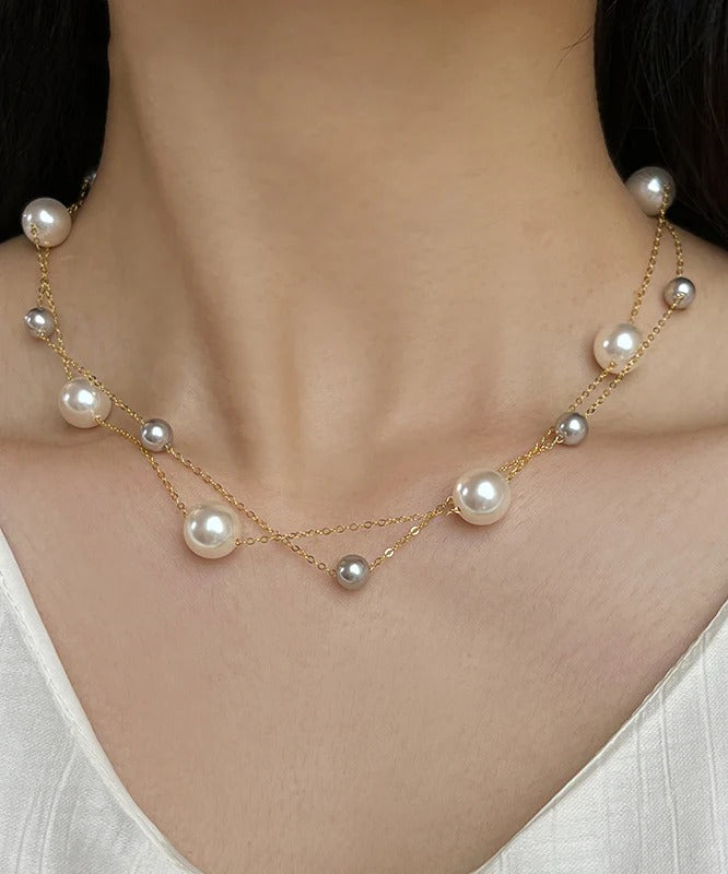 New Pearl 14k Gold Layered Light Luxury Necklace