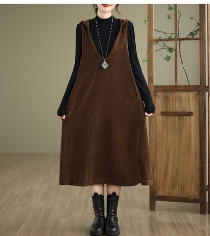 Plus Size Women Casual Solid Corduroy Long Vest Coat