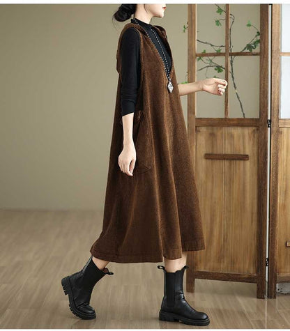 Plus Size Women Casual Solid Corduroy Long Vest Coat