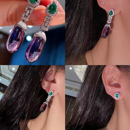 Simulated Purple Emerald Crystal Stud Earrings-Elegant Luxury Jewelry