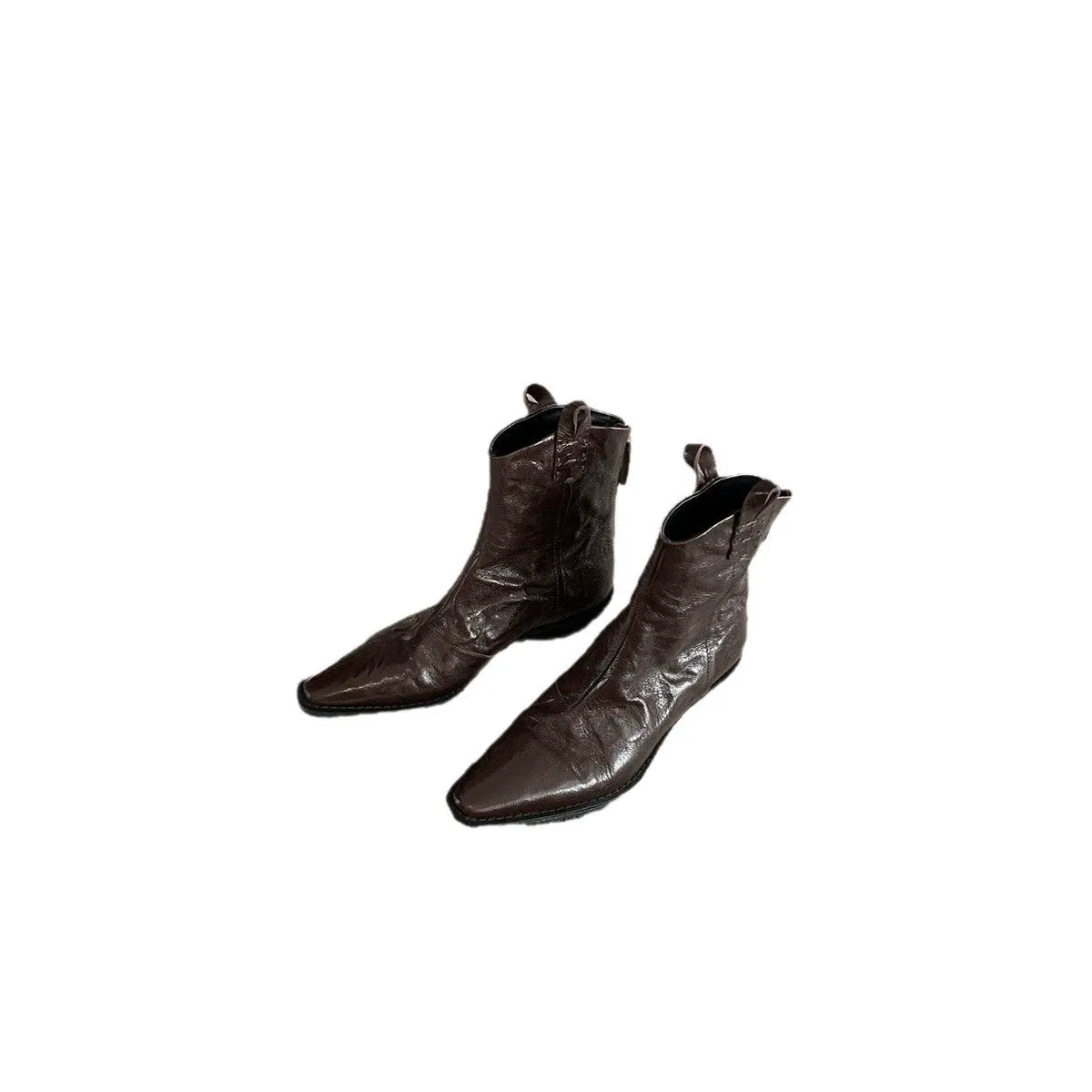 Women's Full Cowhide Square-Toe Ruched Western Martin Boots