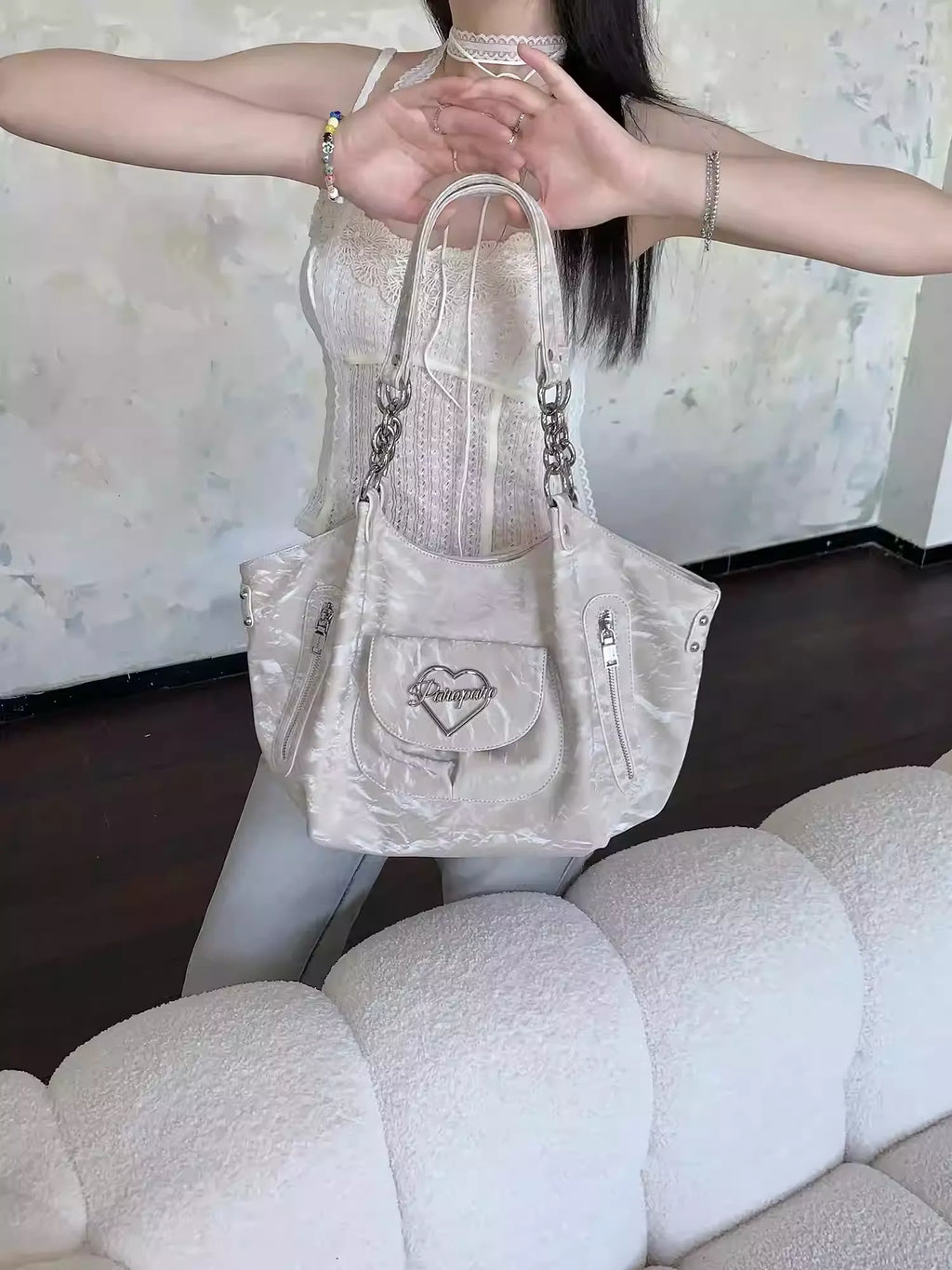 Velvet Texture Lazy Style Large Capacity Tote Bag