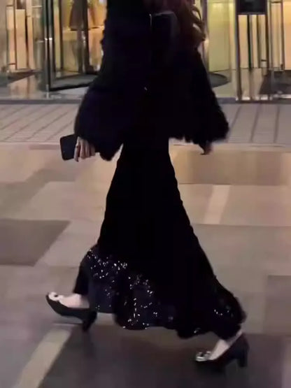 Black Velvet Sequin Mermaid Skirt