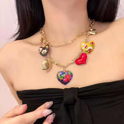 Women's Boho Heart Layered Necklace, Vacation Style Layered Choker Necklace