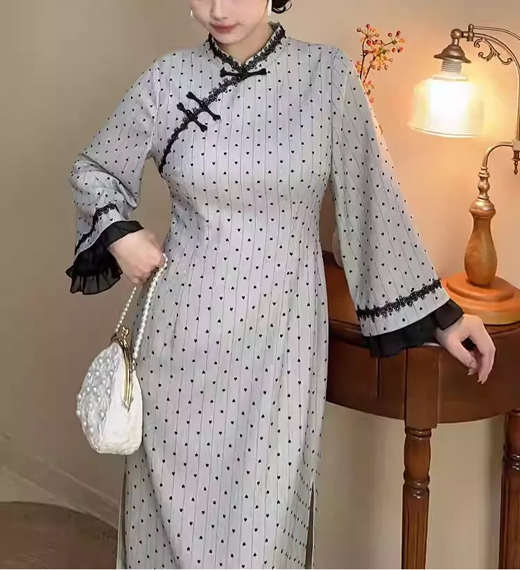 Plus Size Neo-Chinese Polka Dot Qipao Dress