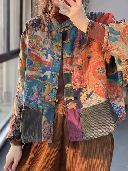Breathable Cotton Linen Chinese Style Printed Casual Coat