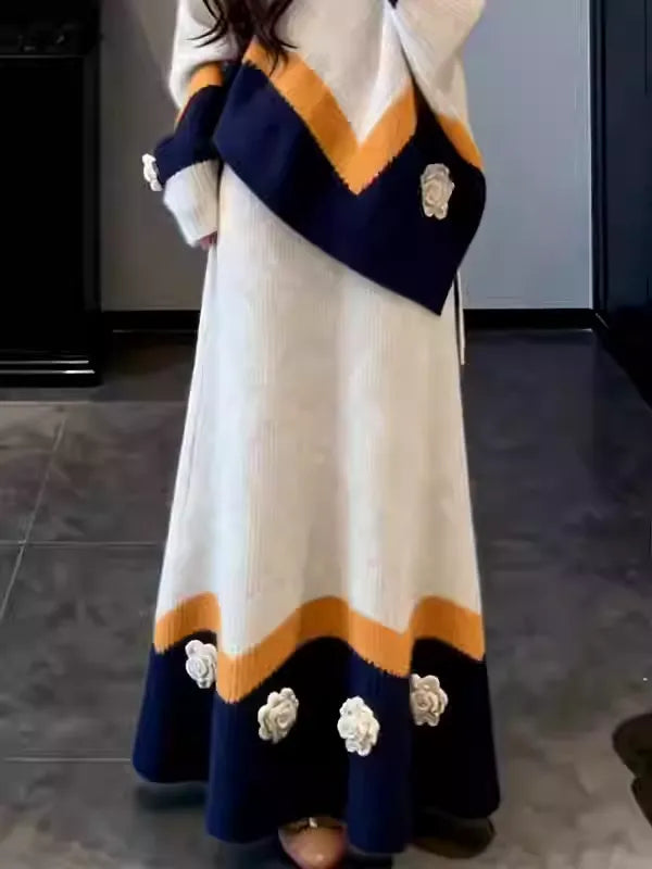 3D floral knit elegant and slimming two-piece set