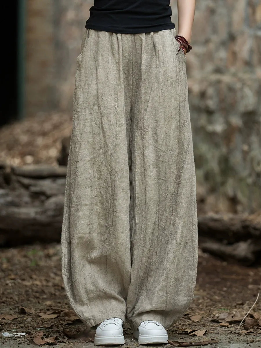 Women's Ramie Tie Dye Linen Cotton Vintage Lantern Trousers