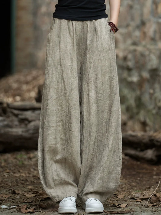 Women's Ramie Tie Dye Linen Cotton Vintage Lantern Trousers