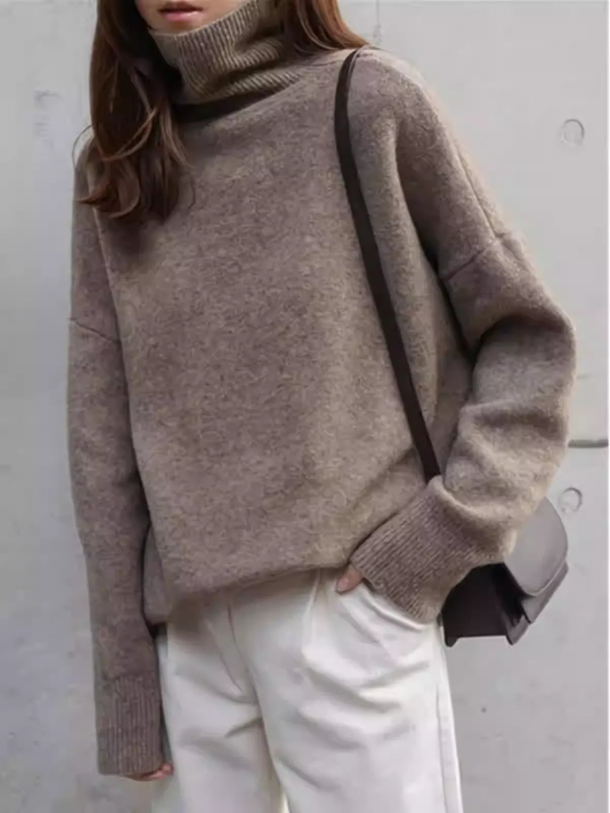 Loose Solid Color Wool Turtleneck Sweater