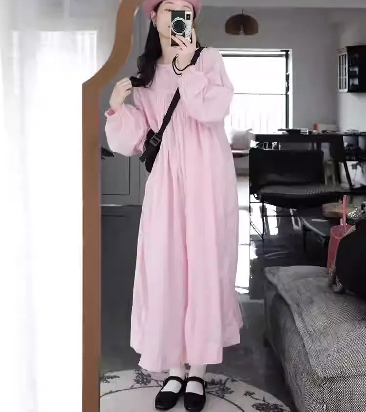 Pink Fine Stripe Puff Sleeve Elegant Maxi Dress