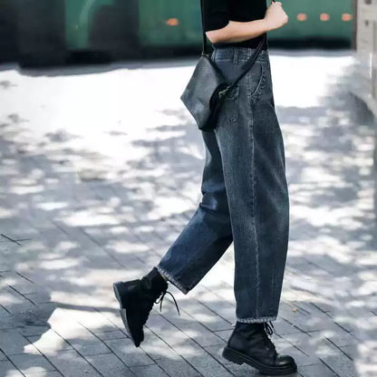 New Plus Size High-Waisted Straight-Leg Pants with Patchwork - Slimming