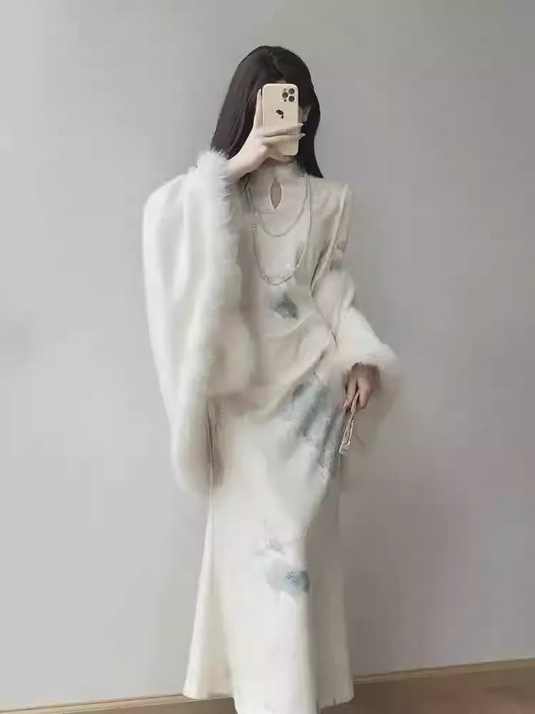 New Chinese style fleece-lined cheongsam skirt