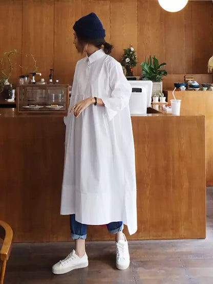 Loose Fit Slimming White Doll Dress Long Sleeve Maxi Dress for Women