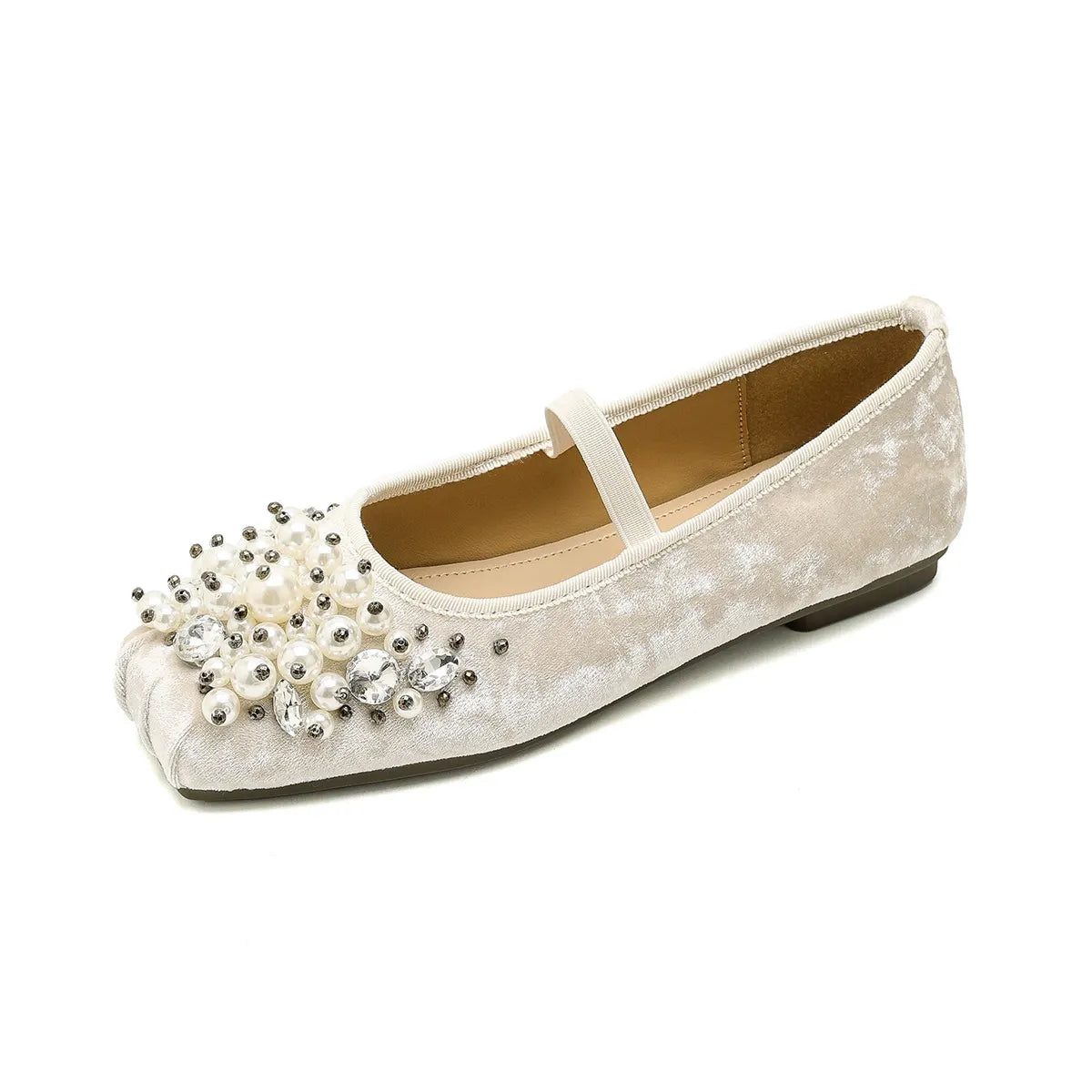 Pearl-embellished soft-soled Mary Jane shoes