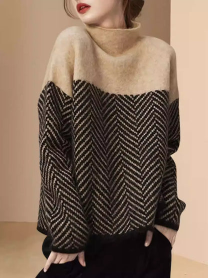 Best-Selling Versatile Striped Sweater, Loose Slimming Commute Knit Top