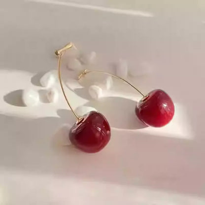 Sweet Burgundy Cherry Earrings, Elegant Jewelry for Daily Commute