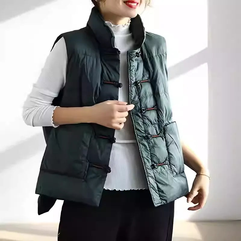 Chinese Style Frog Button Down Filled Gilet