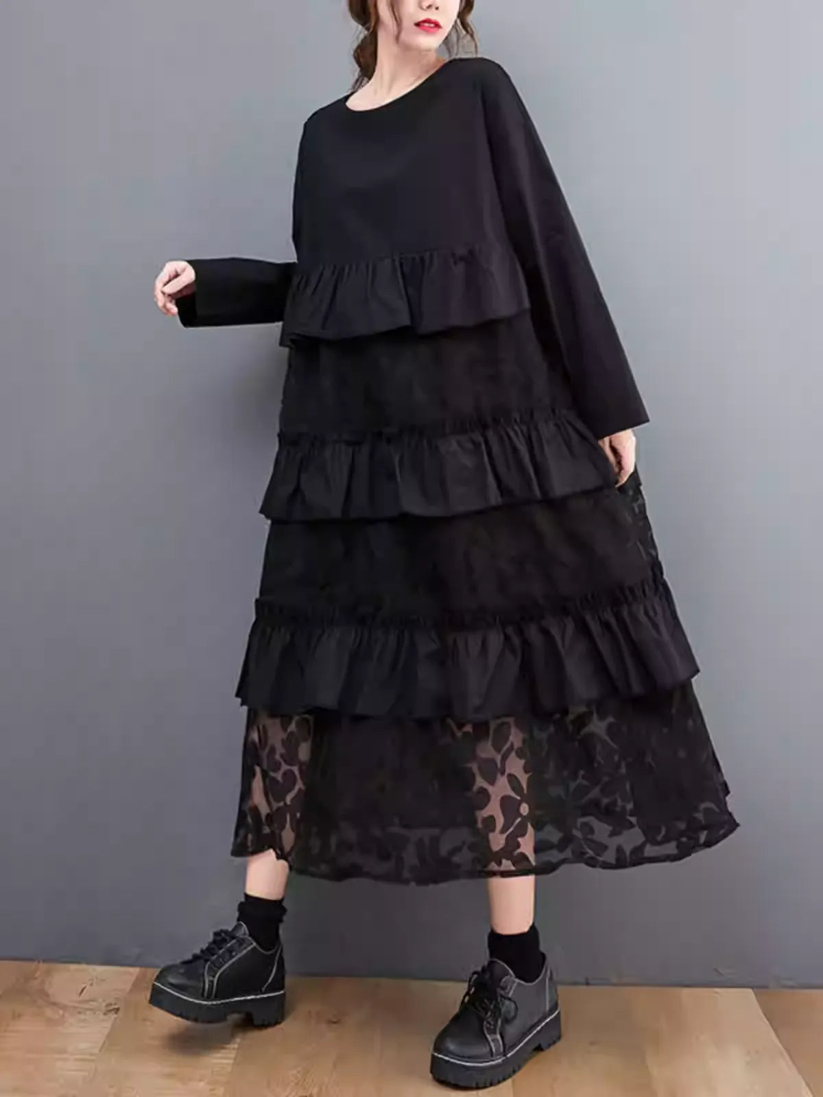 Women's Slimming Autumn Mesh Patchwork Tiered Skirt