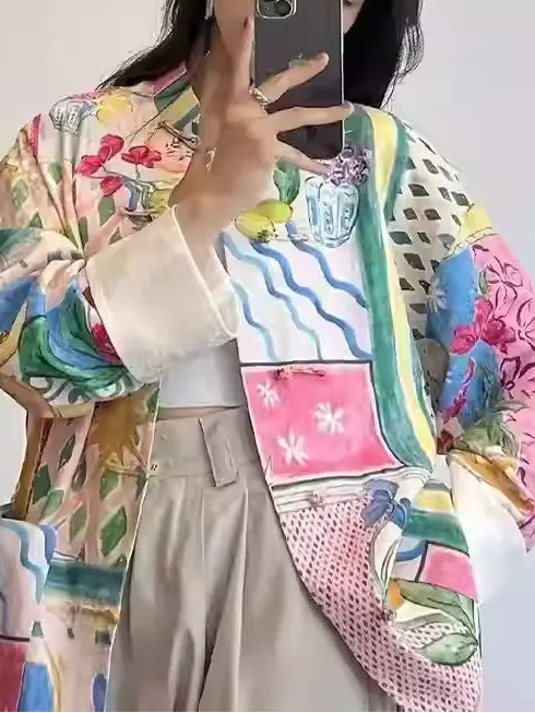 Spring New Printed Mandarin Collar Jacket