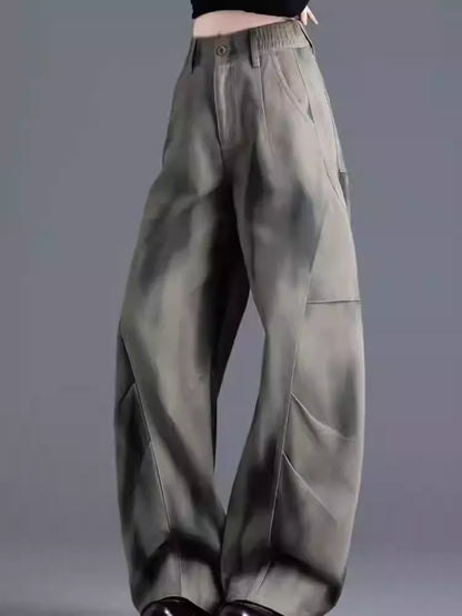 High Waist Tie Dye Curved Leg Cargo Jeans - Loose Fit