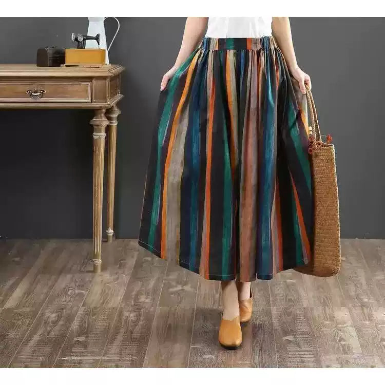 Cotton Linen Pleated A-line Skirt - Versatile