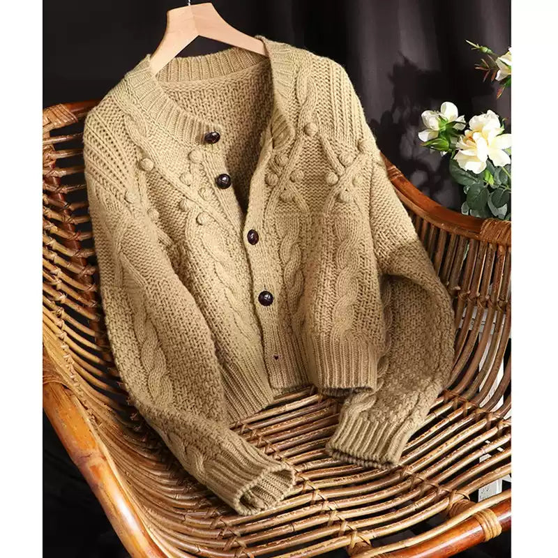 Luxury Chunky Cable Knit Cropped Knit Cardigan