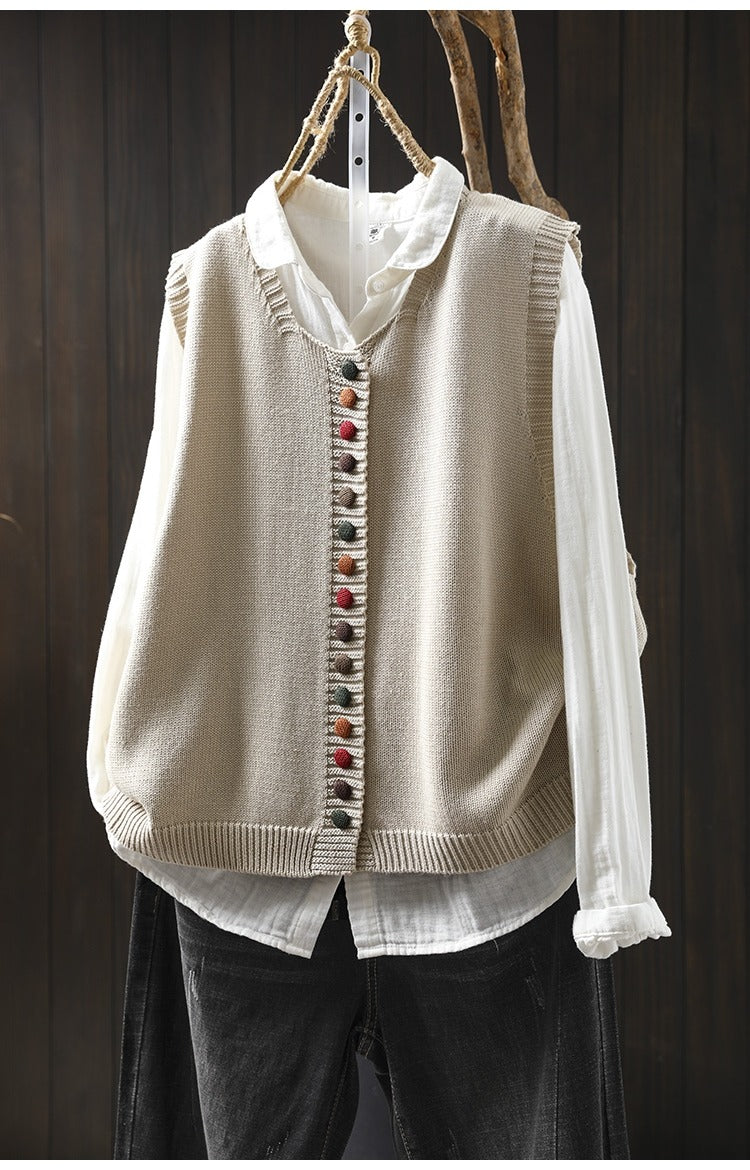 Colorful Button Cotton Knit Vest | Women's Sleeveless