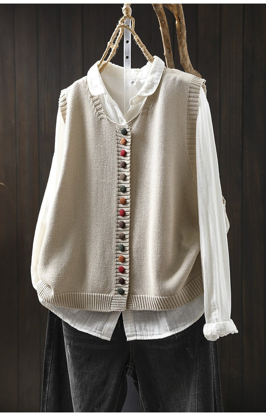 Colorful Button Cotton Knit Vest | Women's Sleeveless