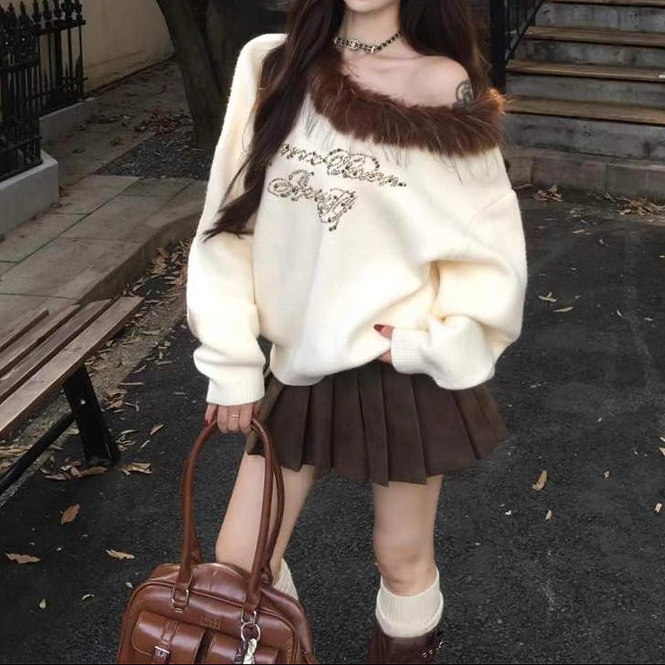 Shoulder Top & Pleated Skirt Two-Piece