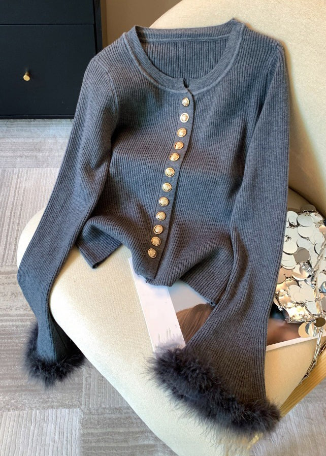 Modern Black Bow Button Side Open Knit Cardigan Winter