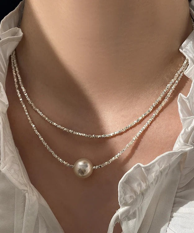 Light Luxury WhiteBroken Silver White Pearl Necklace