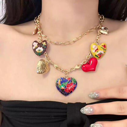 Women's Boho Heart Layered Necklace, Vacation Style Layered Choker Necklace