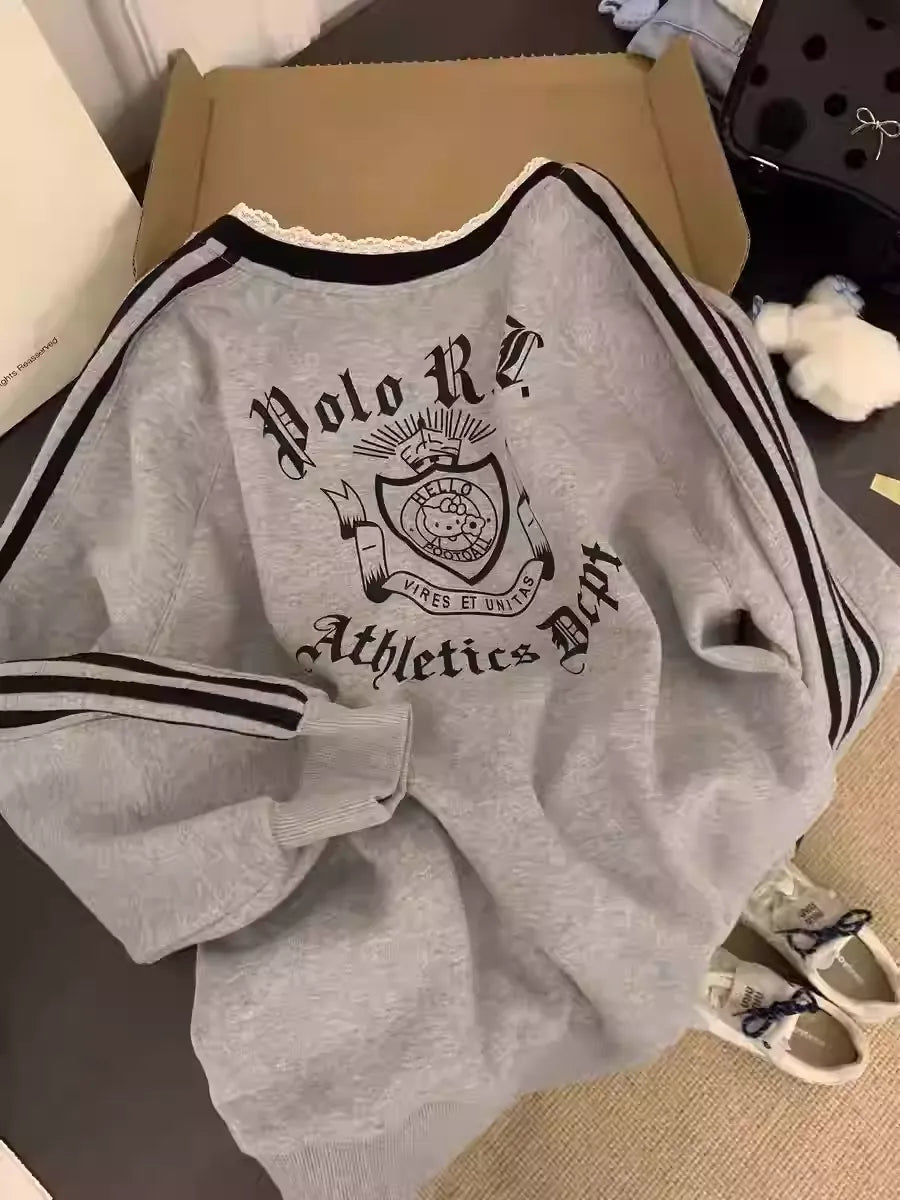 100%Cotton Gray V-Neck Sweatshirt