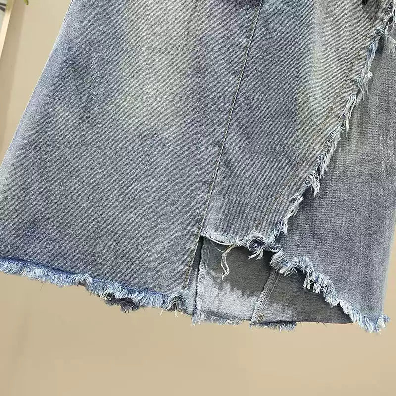 Irregular High Waist Denim Skirt - Slimming & Hip-flattering
