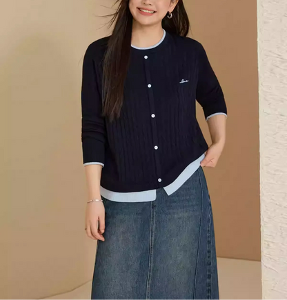 Plus Size Youthful Color Block Knit Sweater