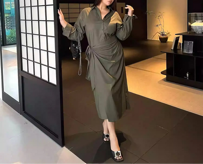 Plus Size Fashion Elegant Shirt Waist Maxi Dress