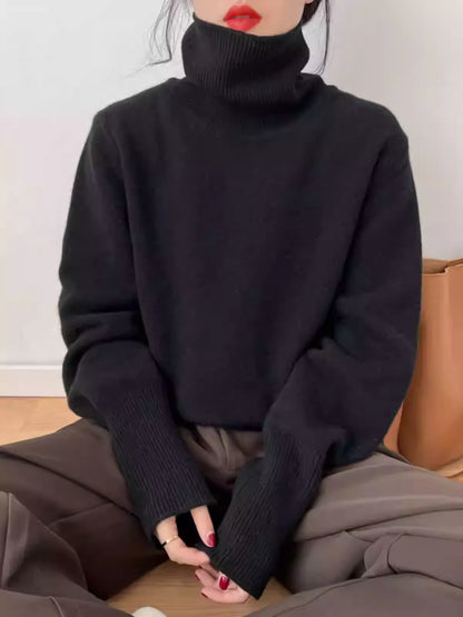 Loose Solid Color Wool Turtleneck Sweater
