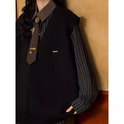 Unisex Preppy Style Comfortable Layering Knit Vest Sleeveless Sweater