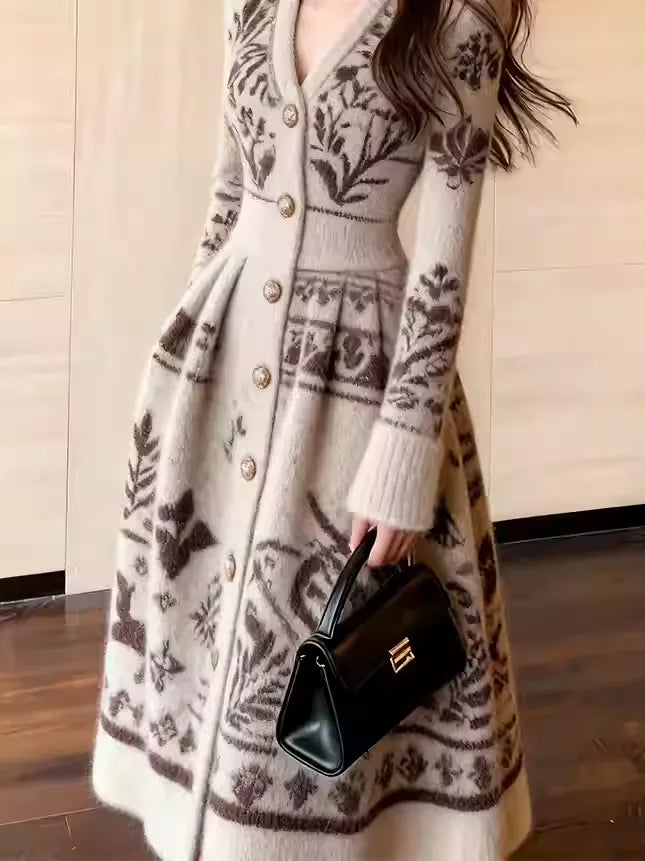 Fair Isle jacquard knit dress vintage sweater dress