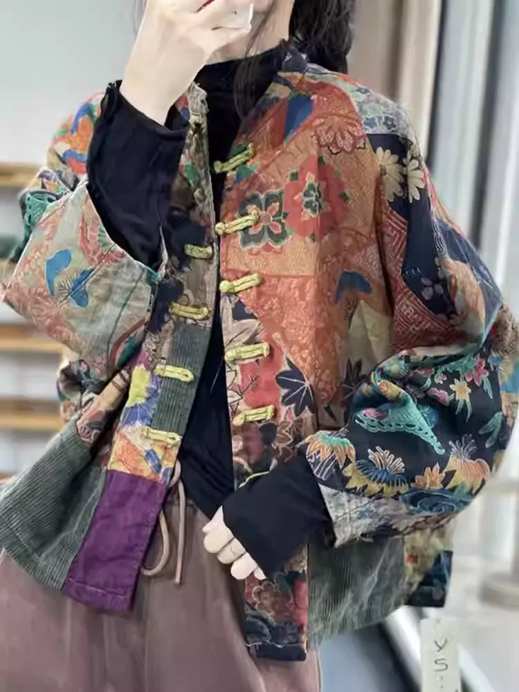 Breathable Cotton Linen Chinese Style Printed Casual Coat