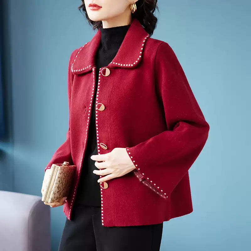 Classic Red Cropped Knit Cardigan for Women – Button-Front Short Length Sweater Coat
