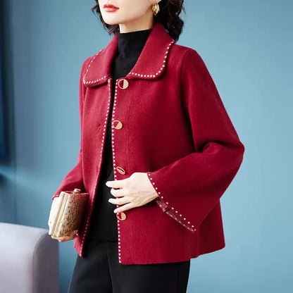 Classic Red Cropped Knit Cardigan for Women – Button-Front Short Length Sweater Coat