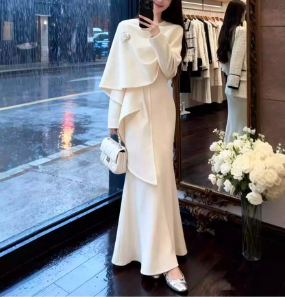 Shawl coat, elegant dress, autumn and winter set