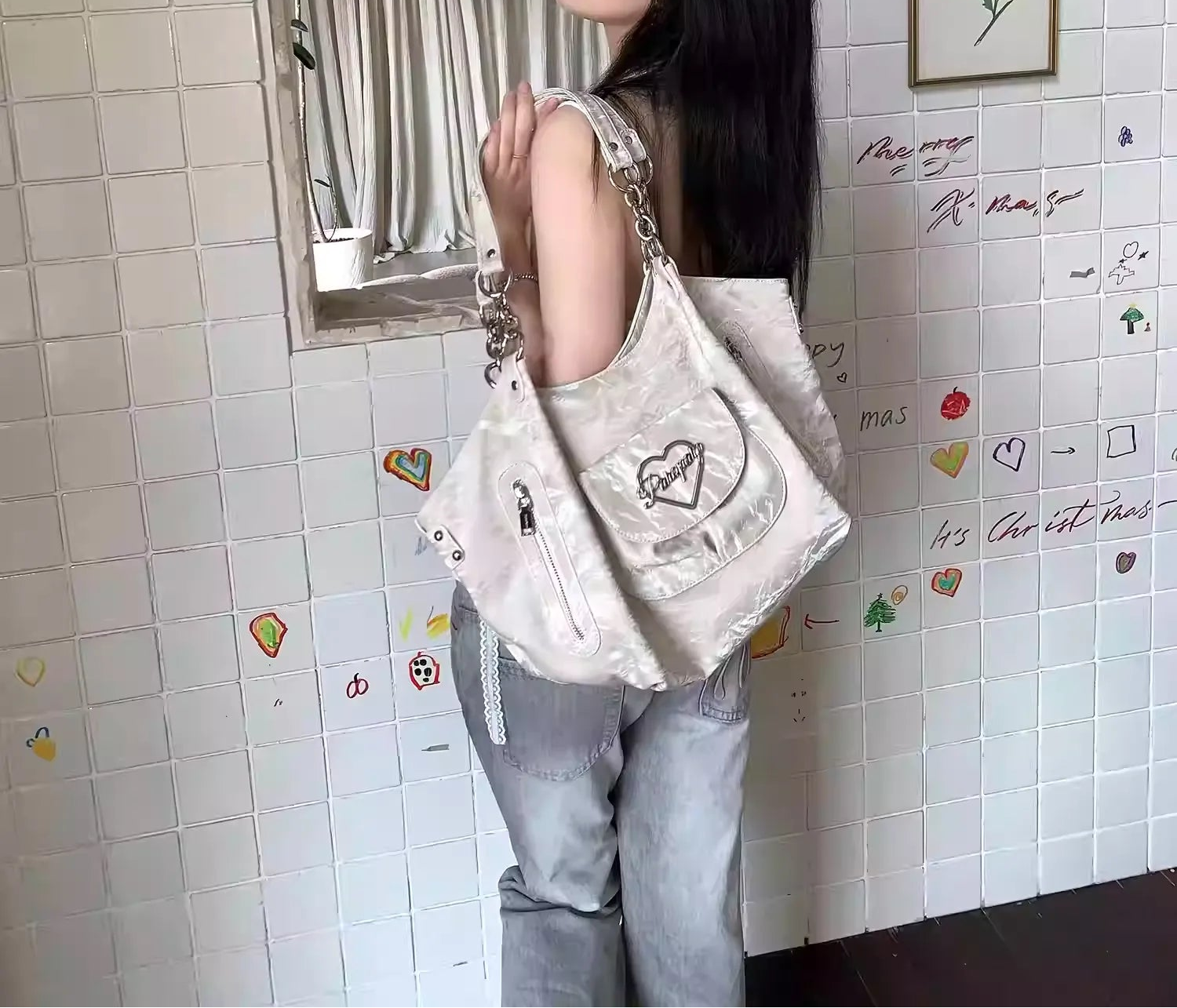 Velvet Texture Lazy Style Large Capacity Tote Bag